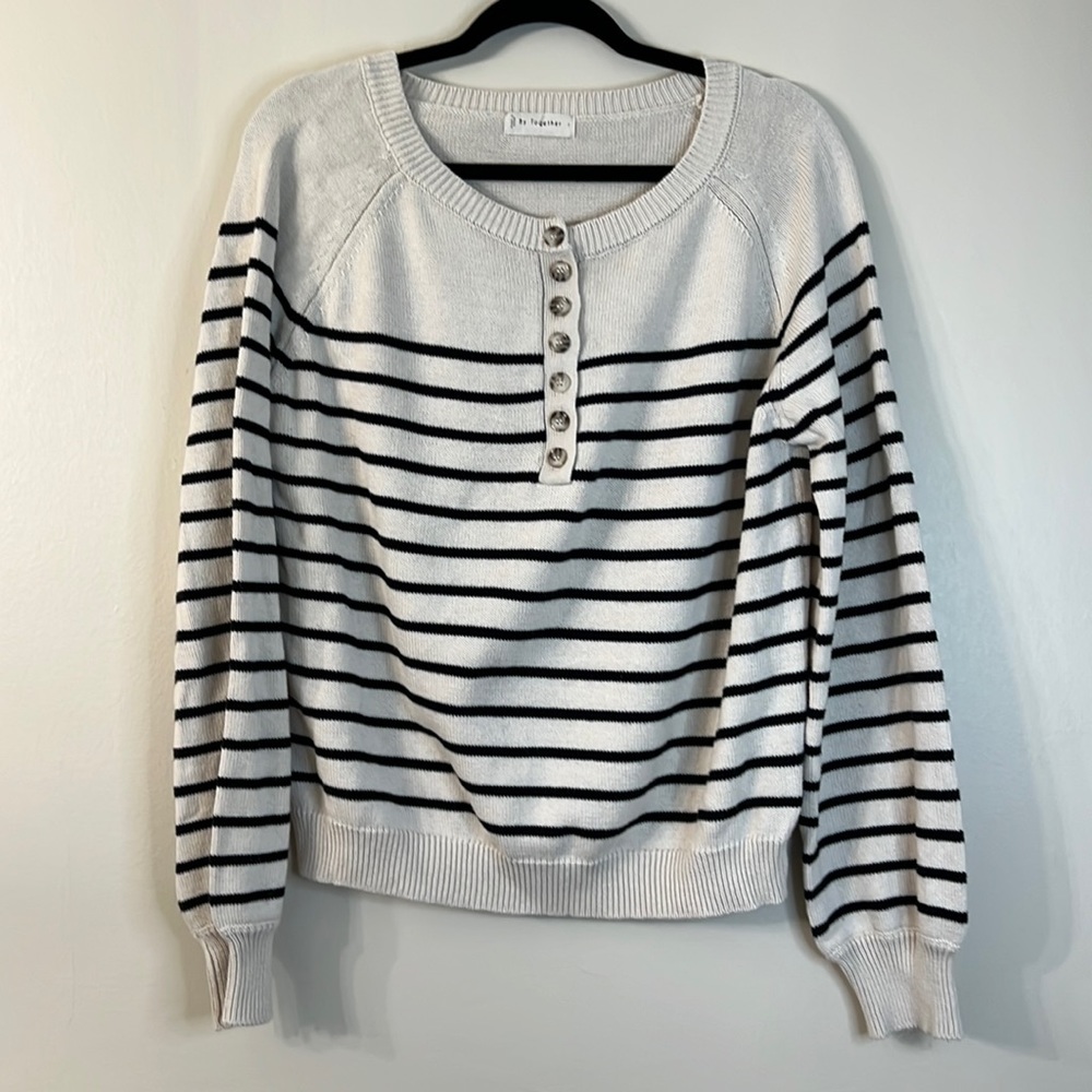 By Together striped sweater size large ivory and black